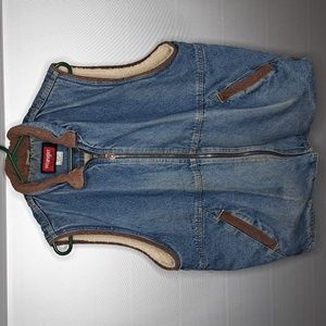 Wrangler Hero Jean Jacket Vest Sherpa Lined Rustic